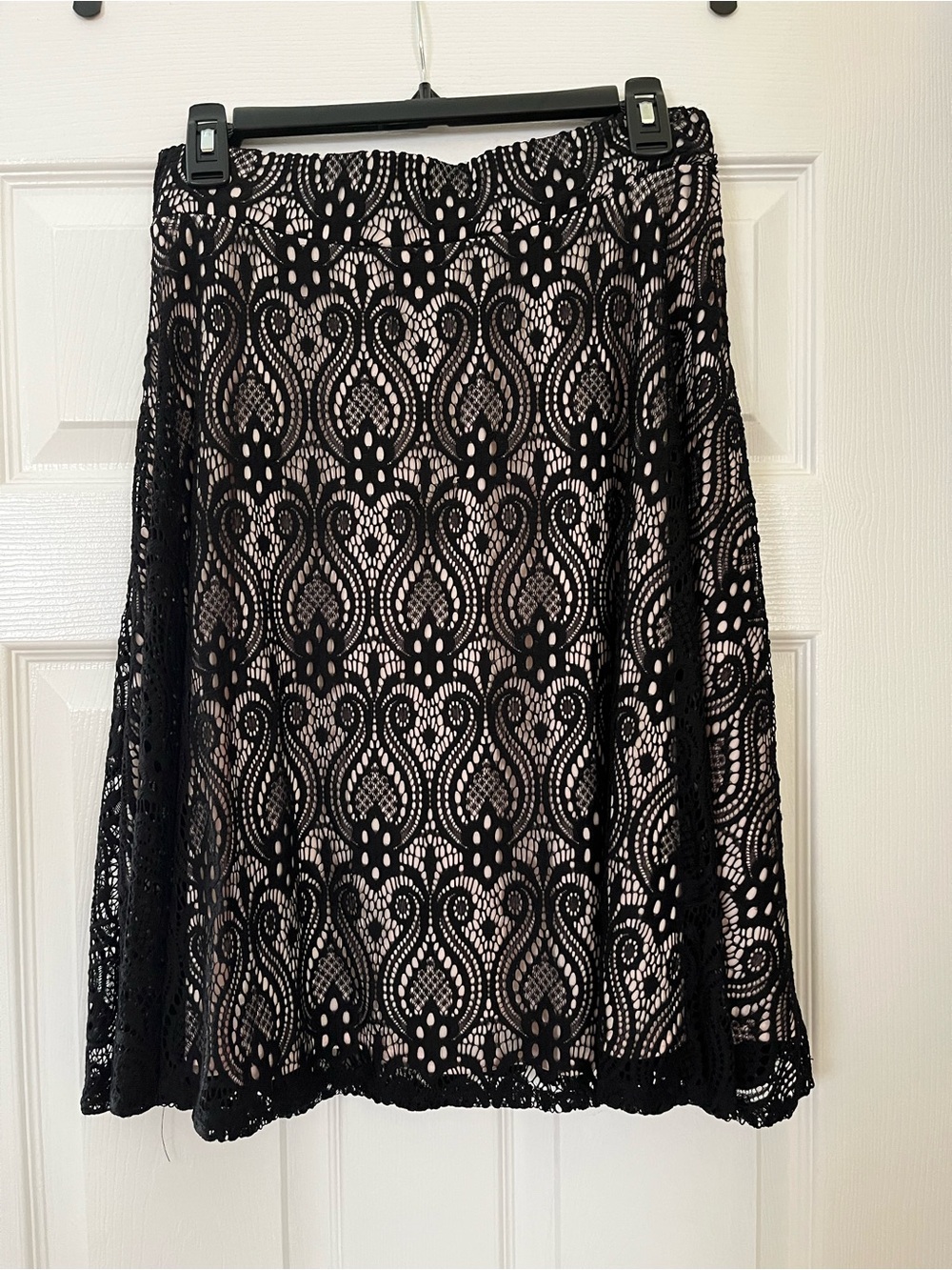 Black Lace Overlay A-Line Skirt